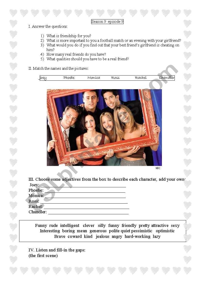 Friends  Season 9 episode 9 worksheet