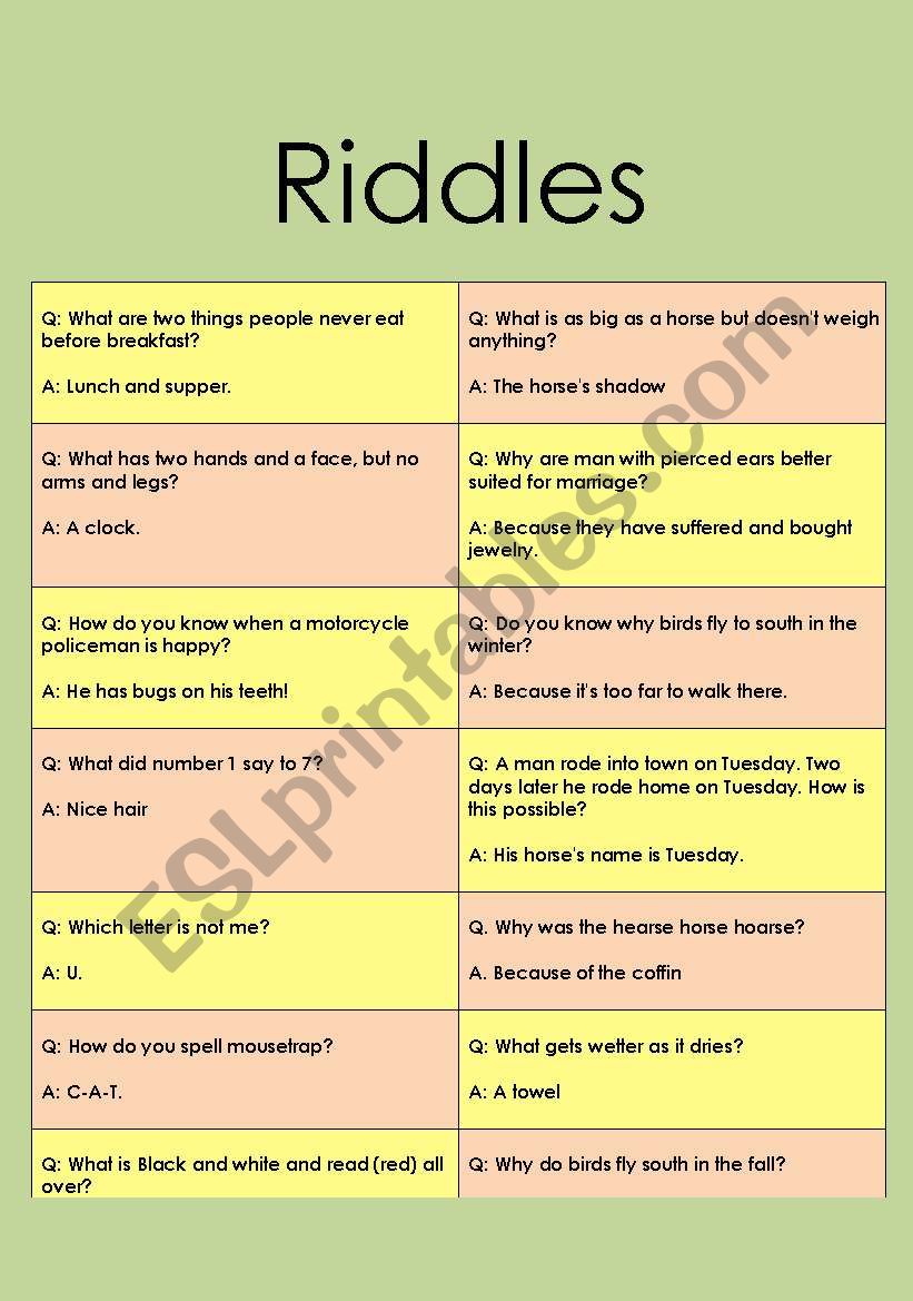 Riddles for an indivudual stydents and grups