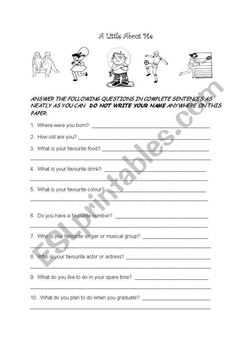 A Little About Me Group Game worksheet