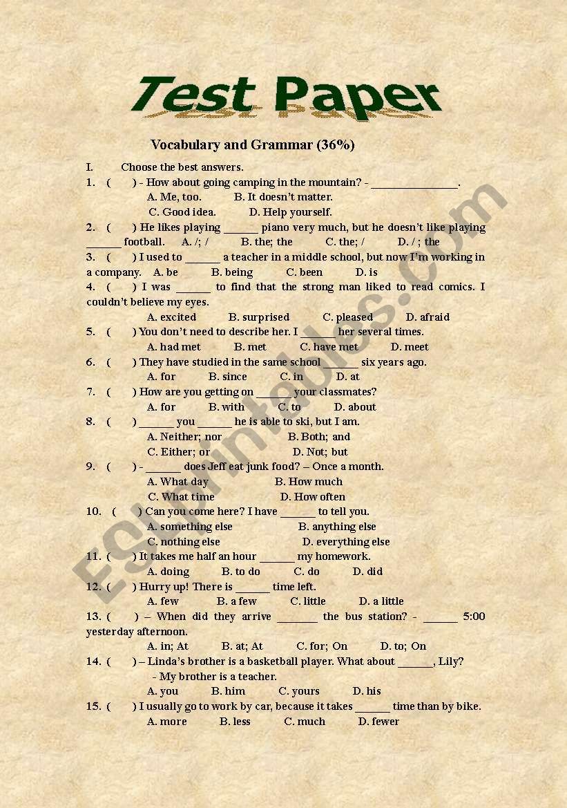 test paper  worksheet