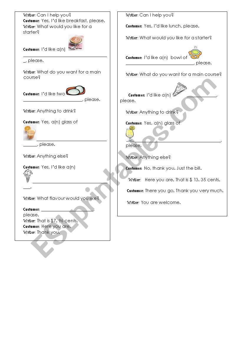 Restaurant conversations worksheet