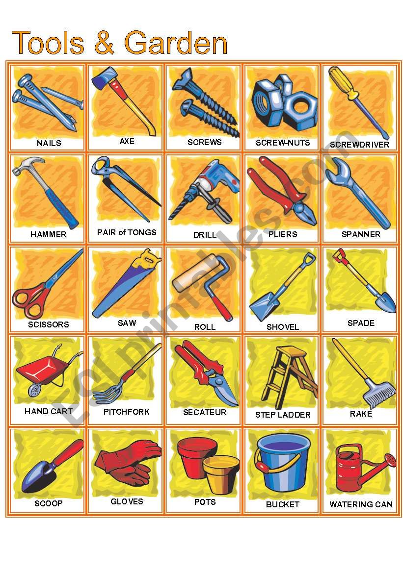 hardware and gardens tools pictionary