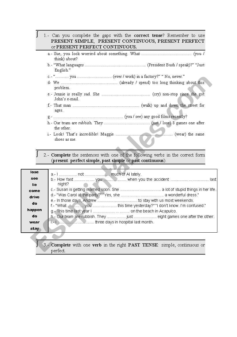 Verb Tense worksheet