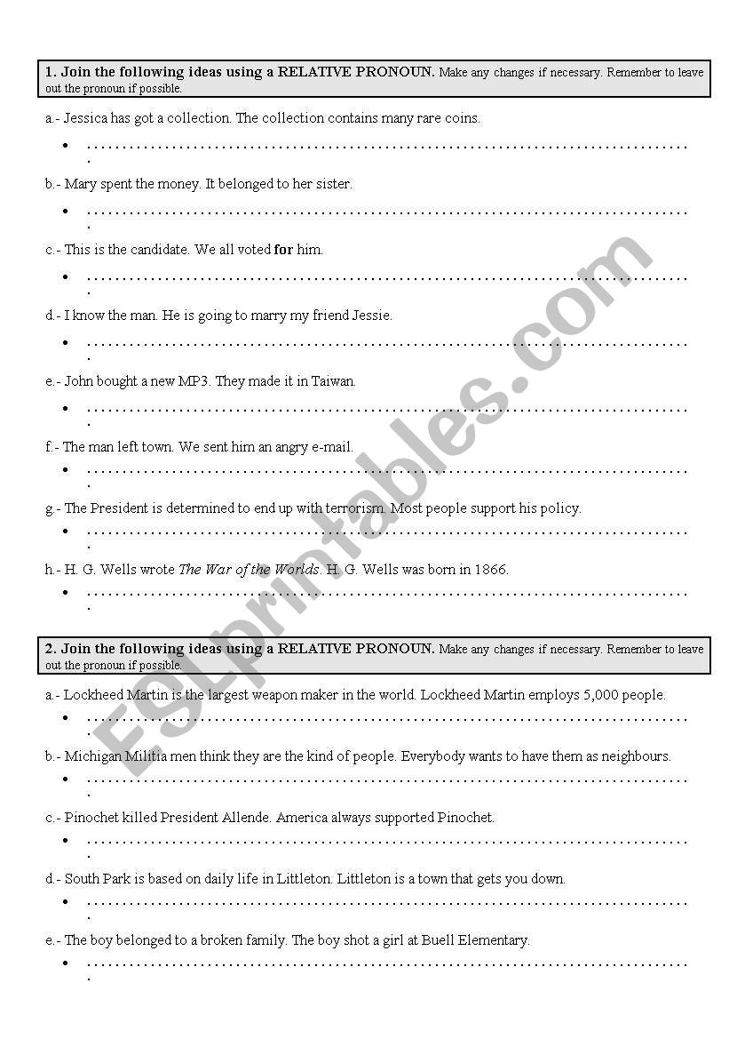 Relative clauses worksheet