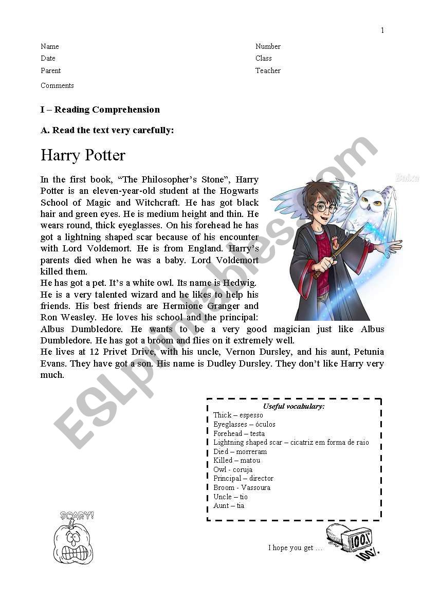 Harry Potter Test - part 1 worksheet