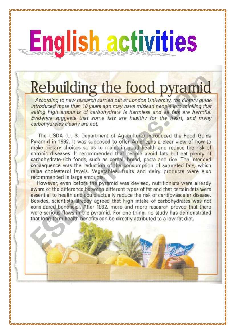 Rebuilding the food pyramid  worksheet