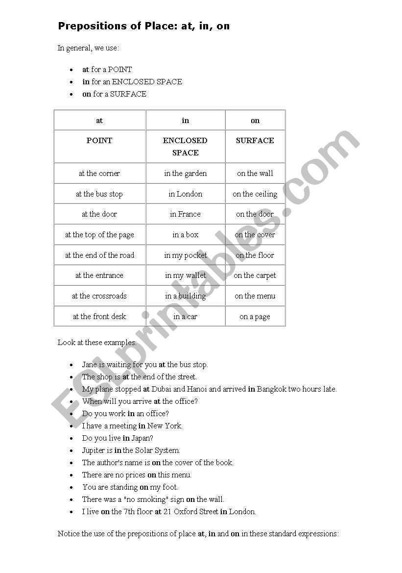 preposition worksheet