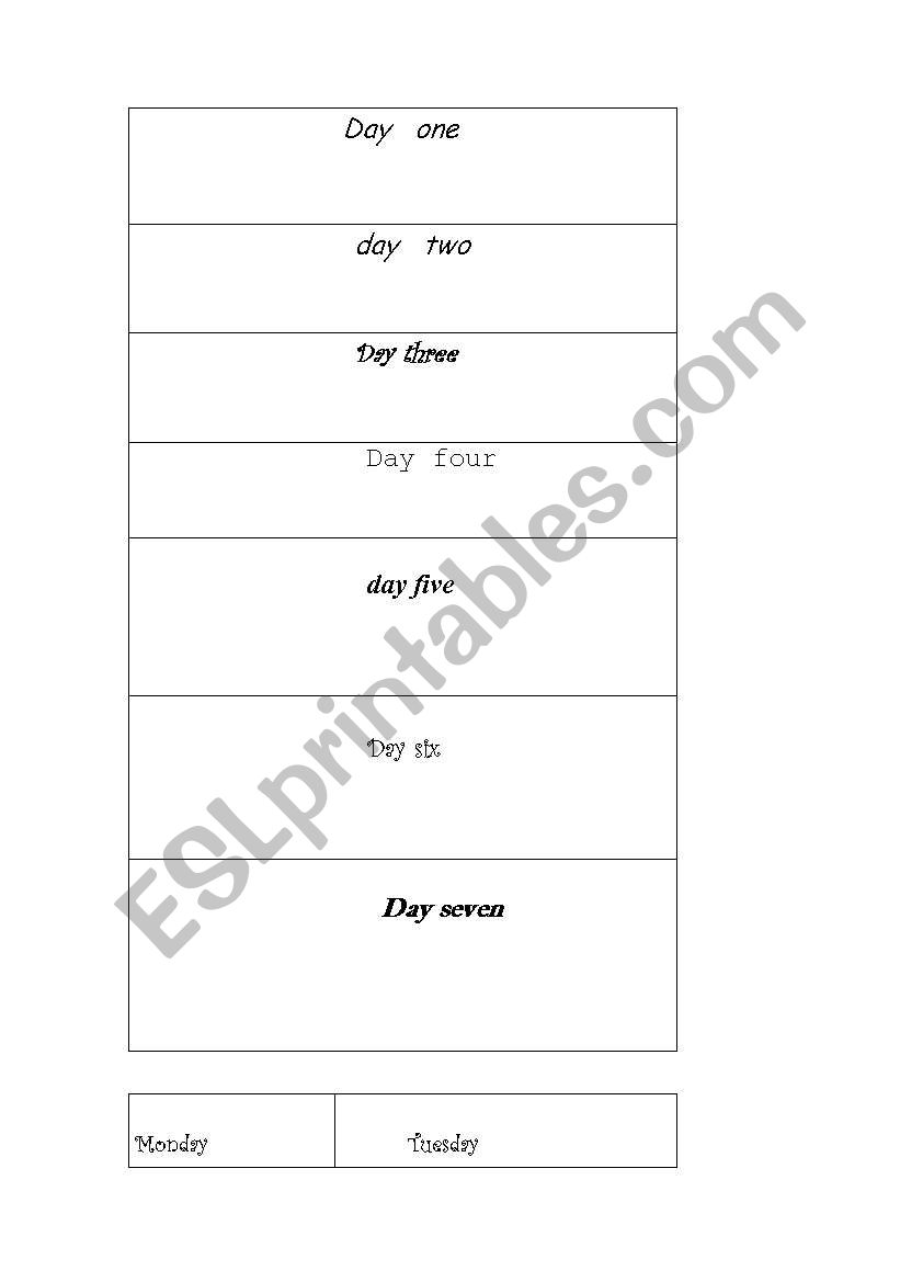 days of the week  worksheet