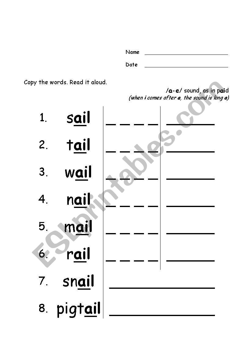 Sound /a-e/ worksheet