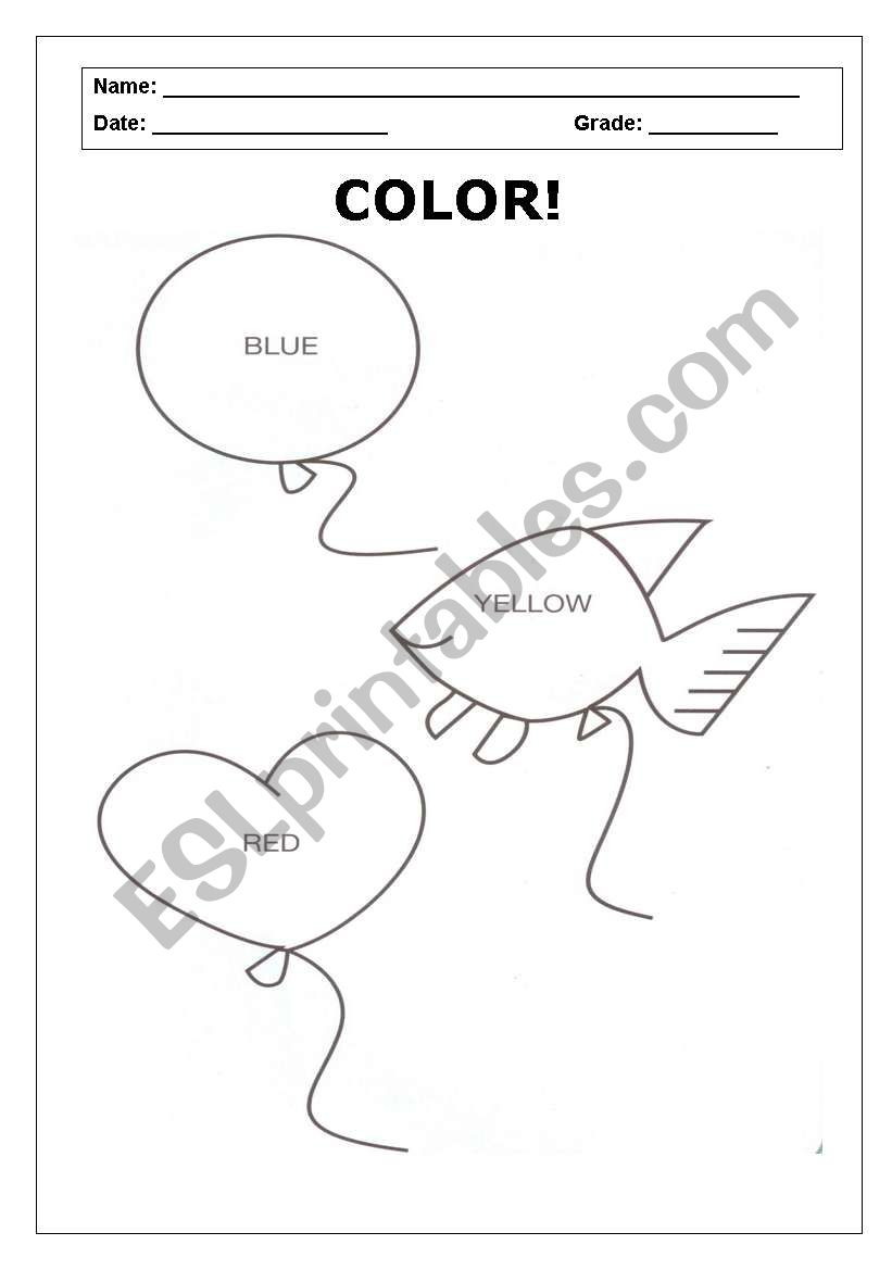 color the ballons worksheet