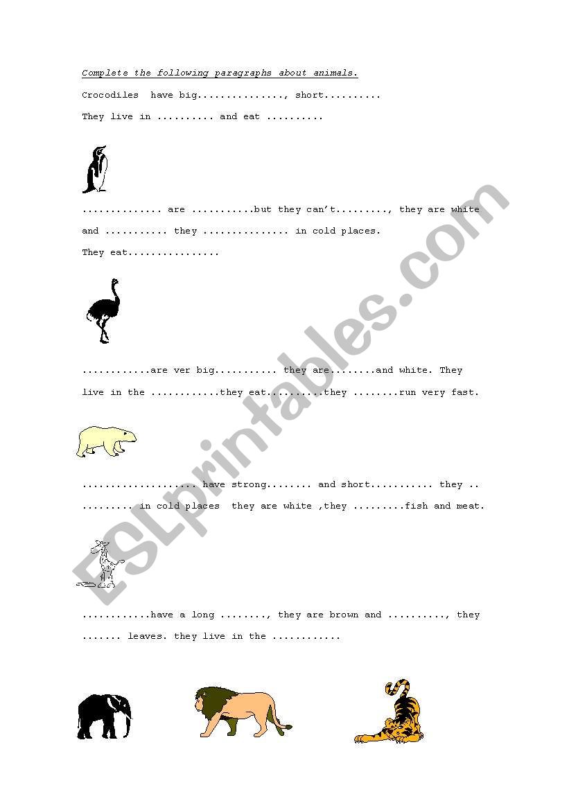 description on animals worksheet