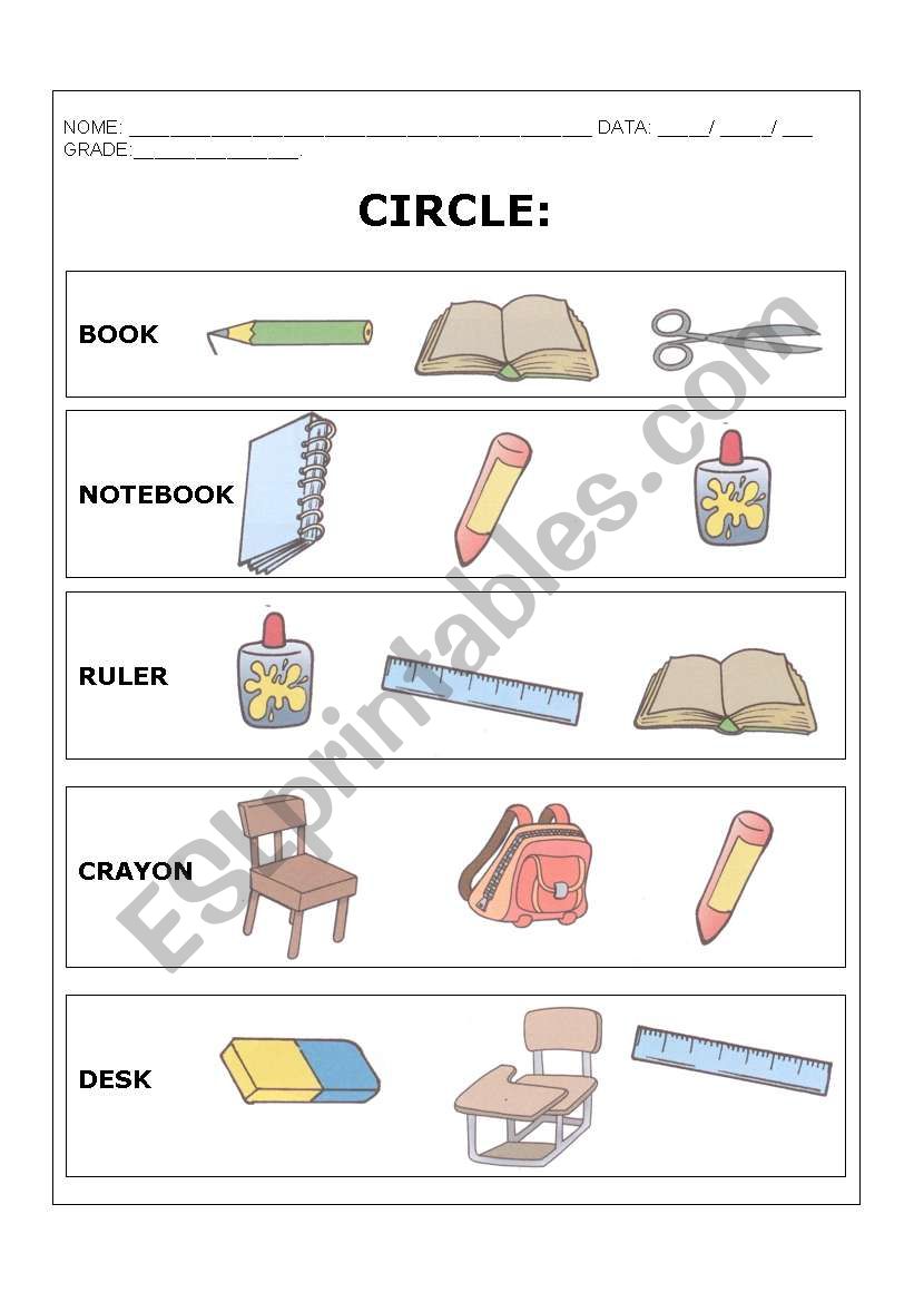 circle the classroom objects worksheet