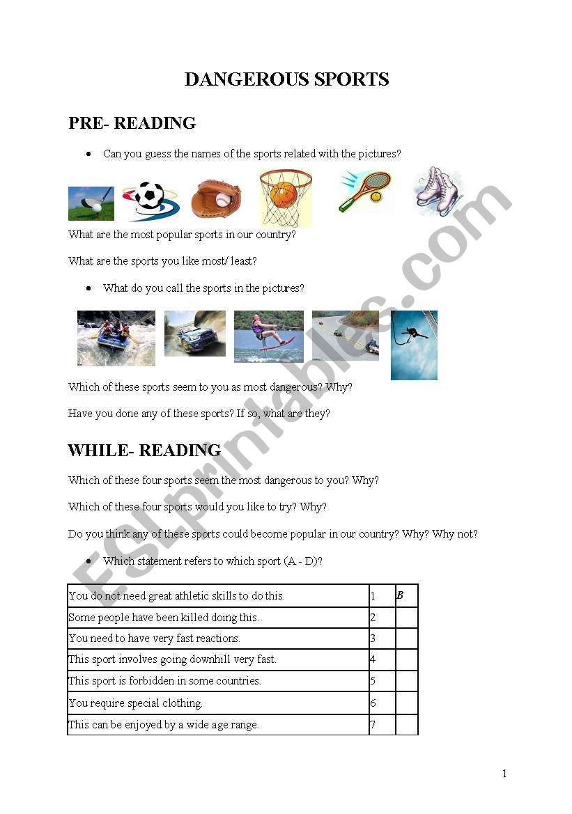 sports worksheet