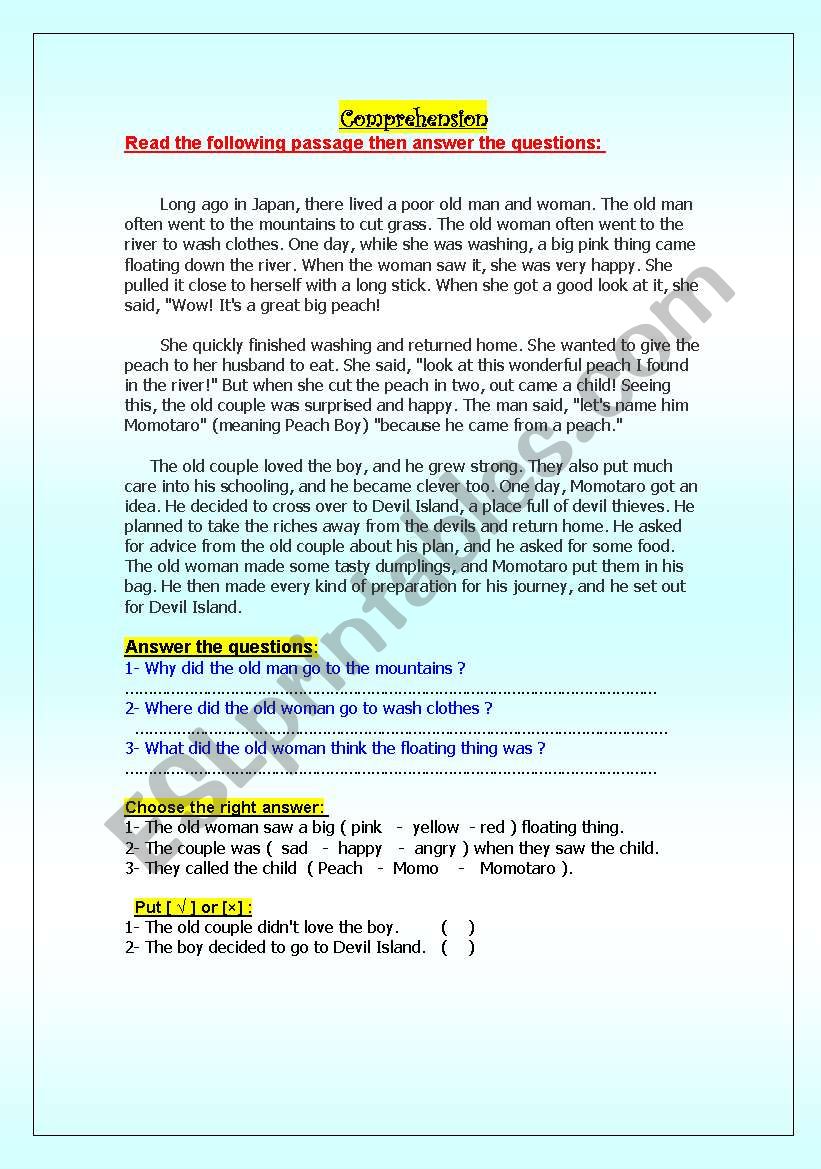 Momotaro worksheet