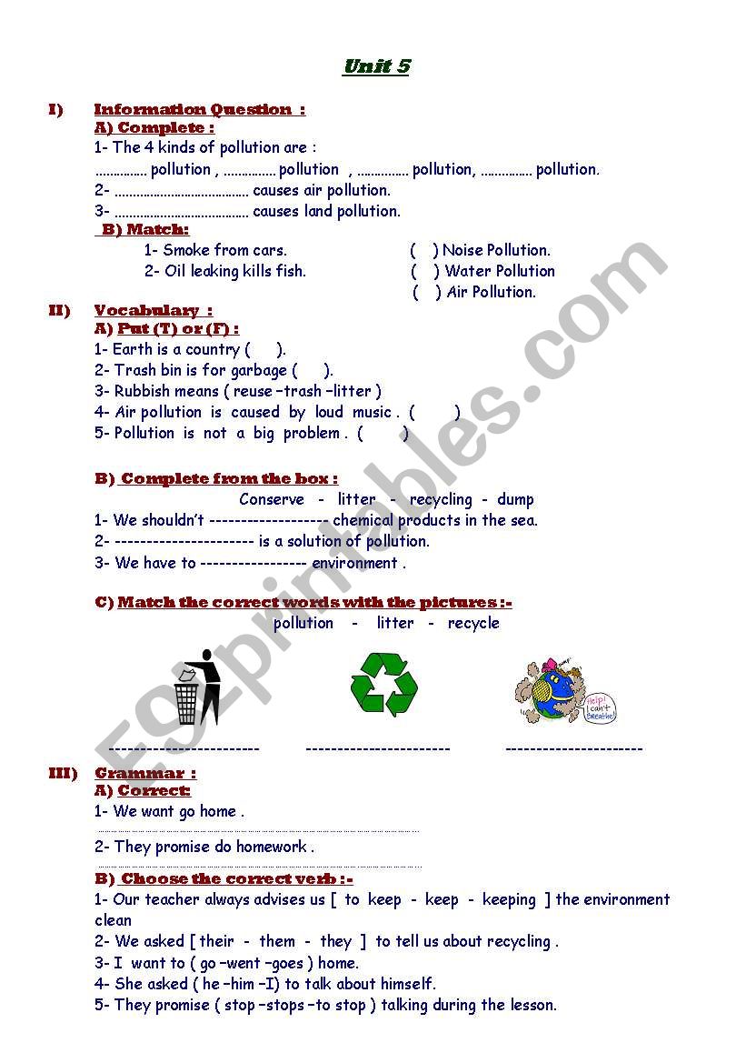Air pollution worksheet