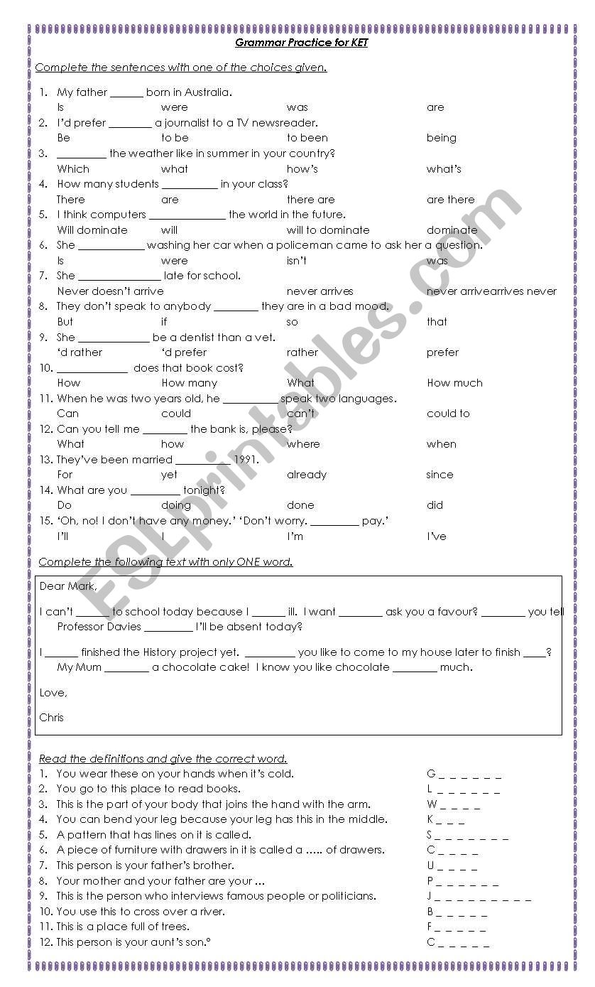 Grammar and Vocabulary practice for KET