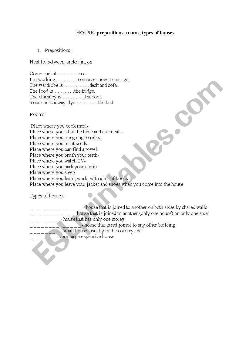 House- prepositions, rooms, types of houses