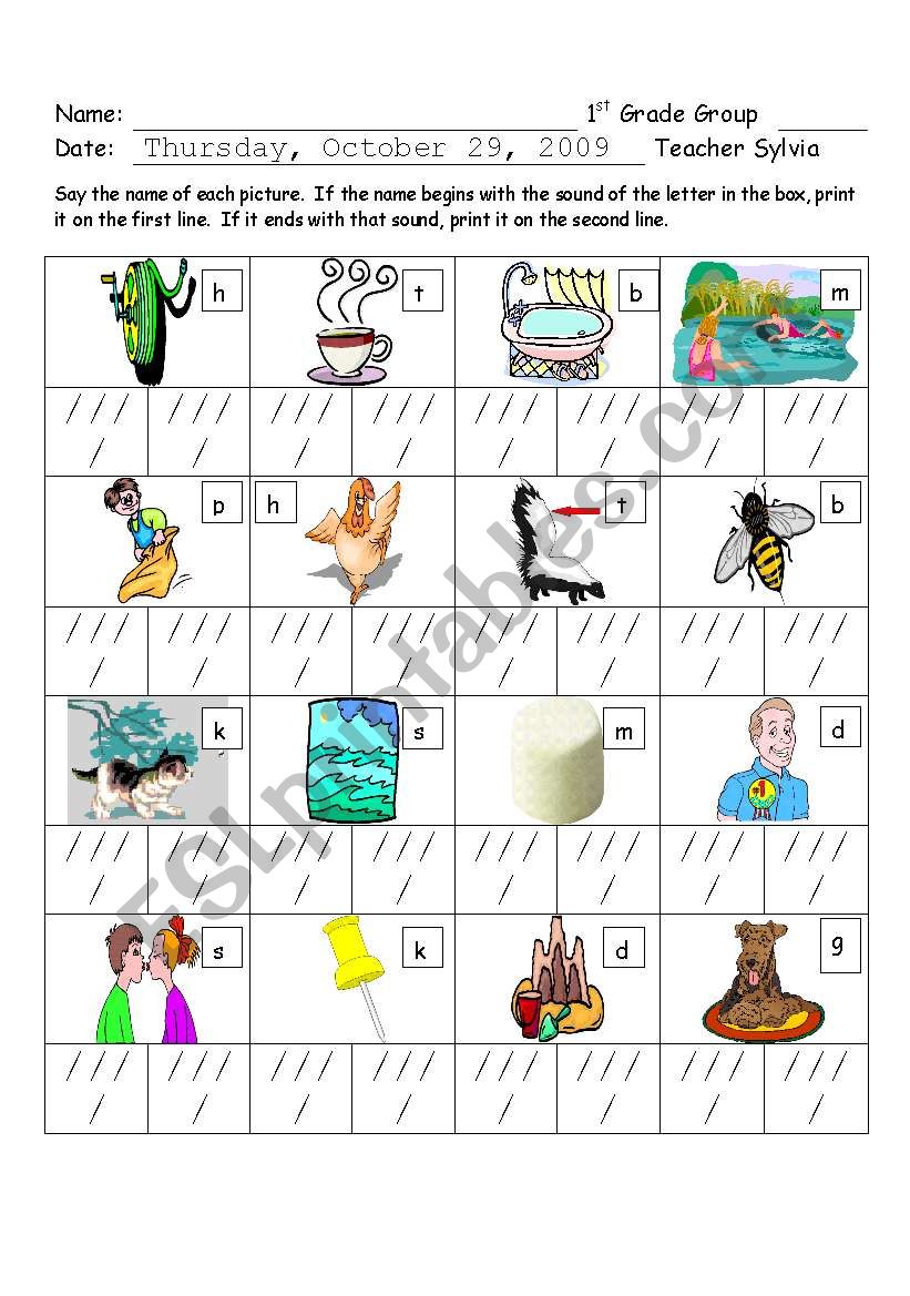 Beginning and End Sound  worksheet