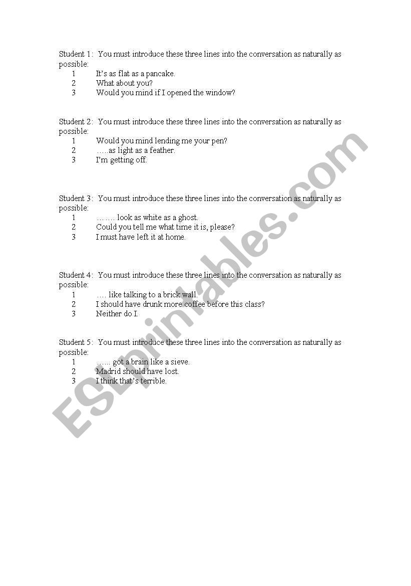 Stangers on a train worksheet