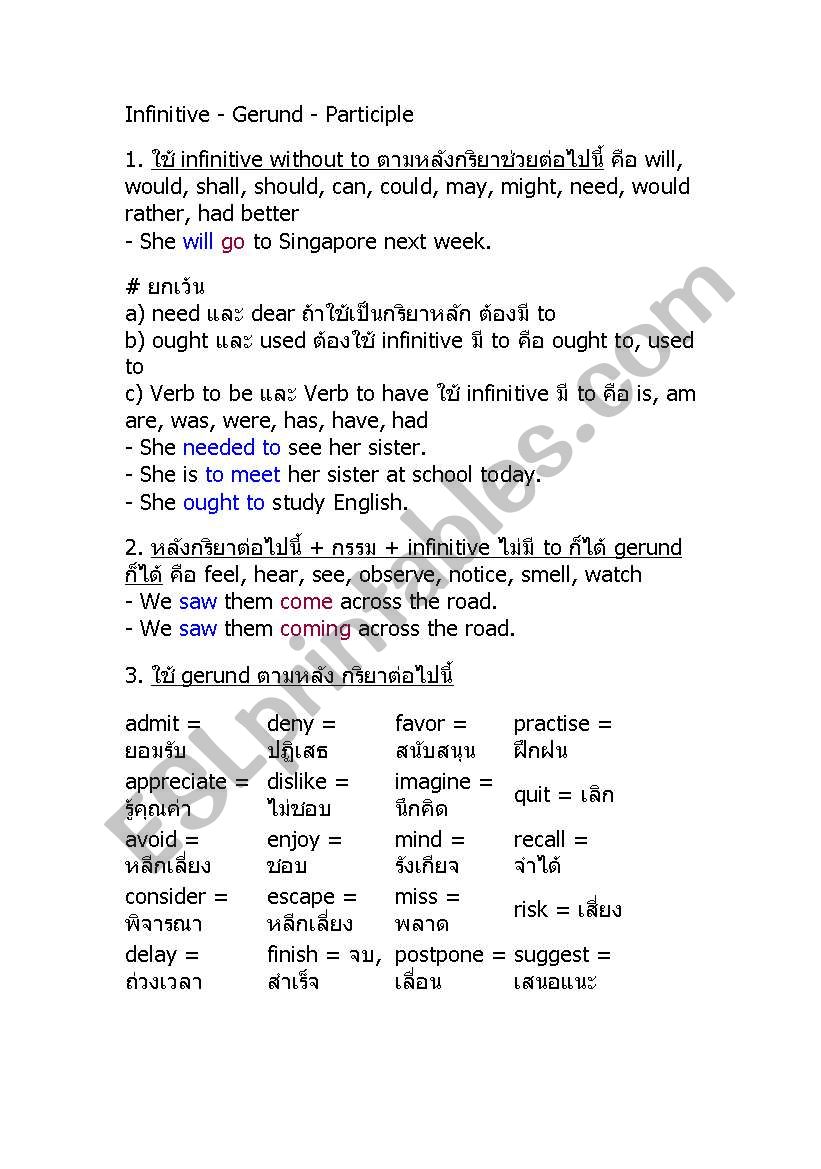 Infinitive worksheet