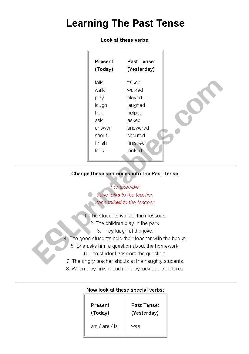 past tense verbs worksheet