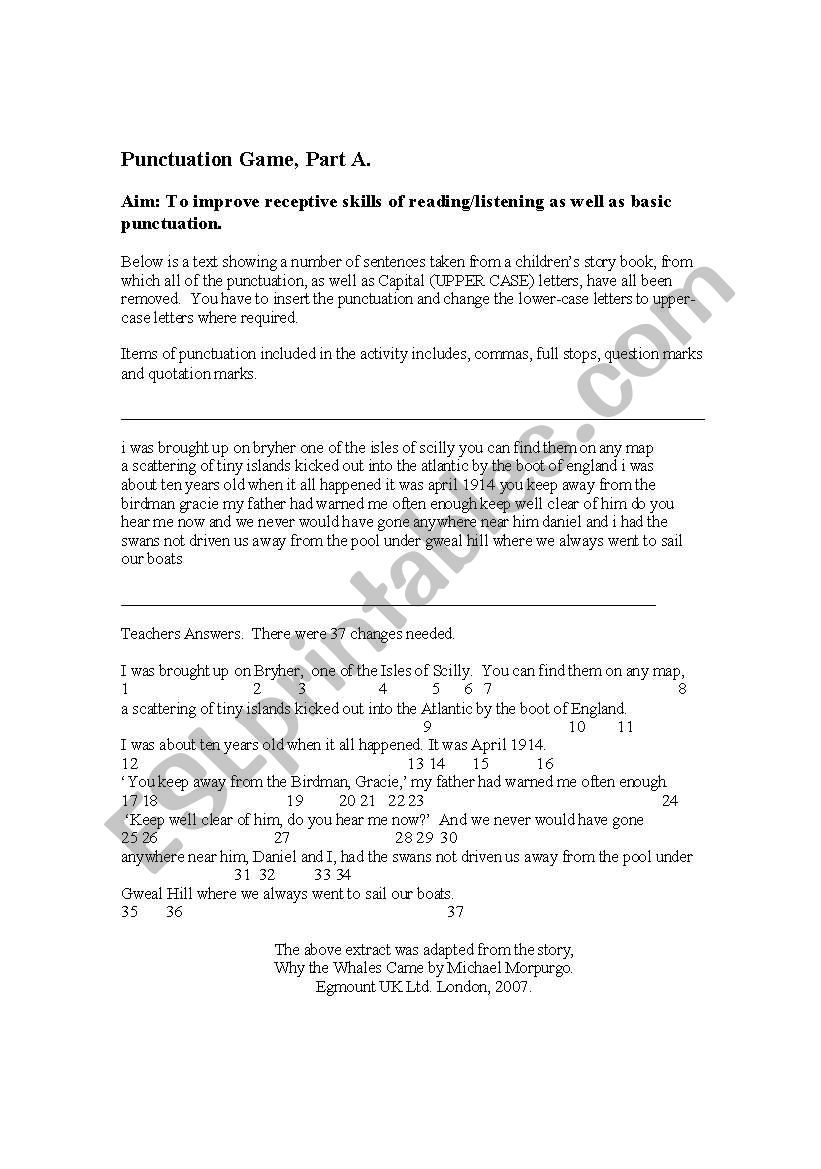 Punctuation game worksheet