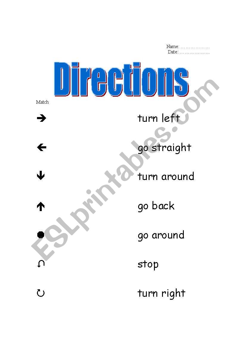 Matching Directions worksheet