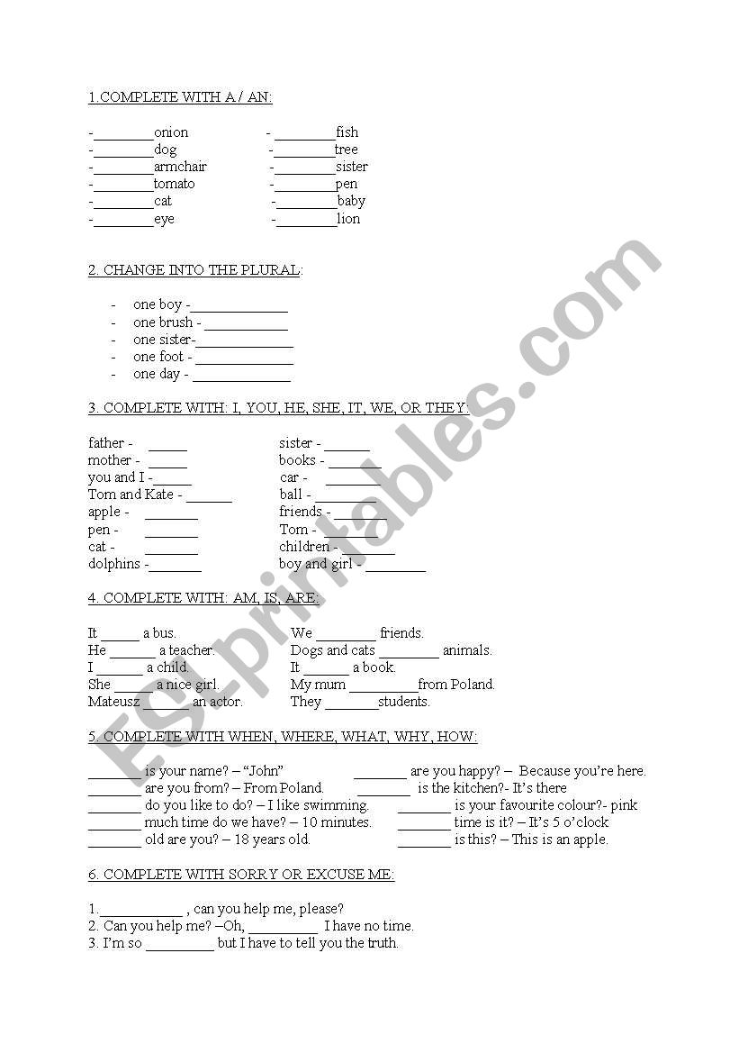 test worksheet