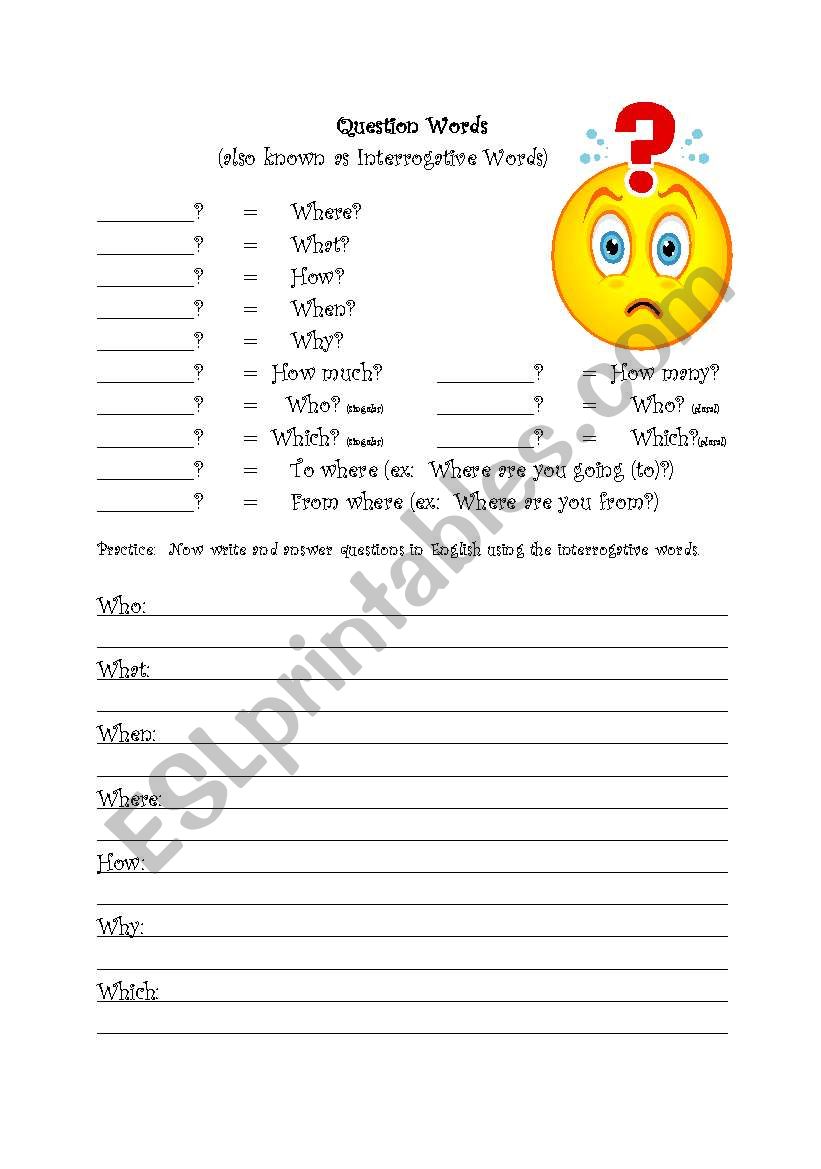 Question Words worksheet