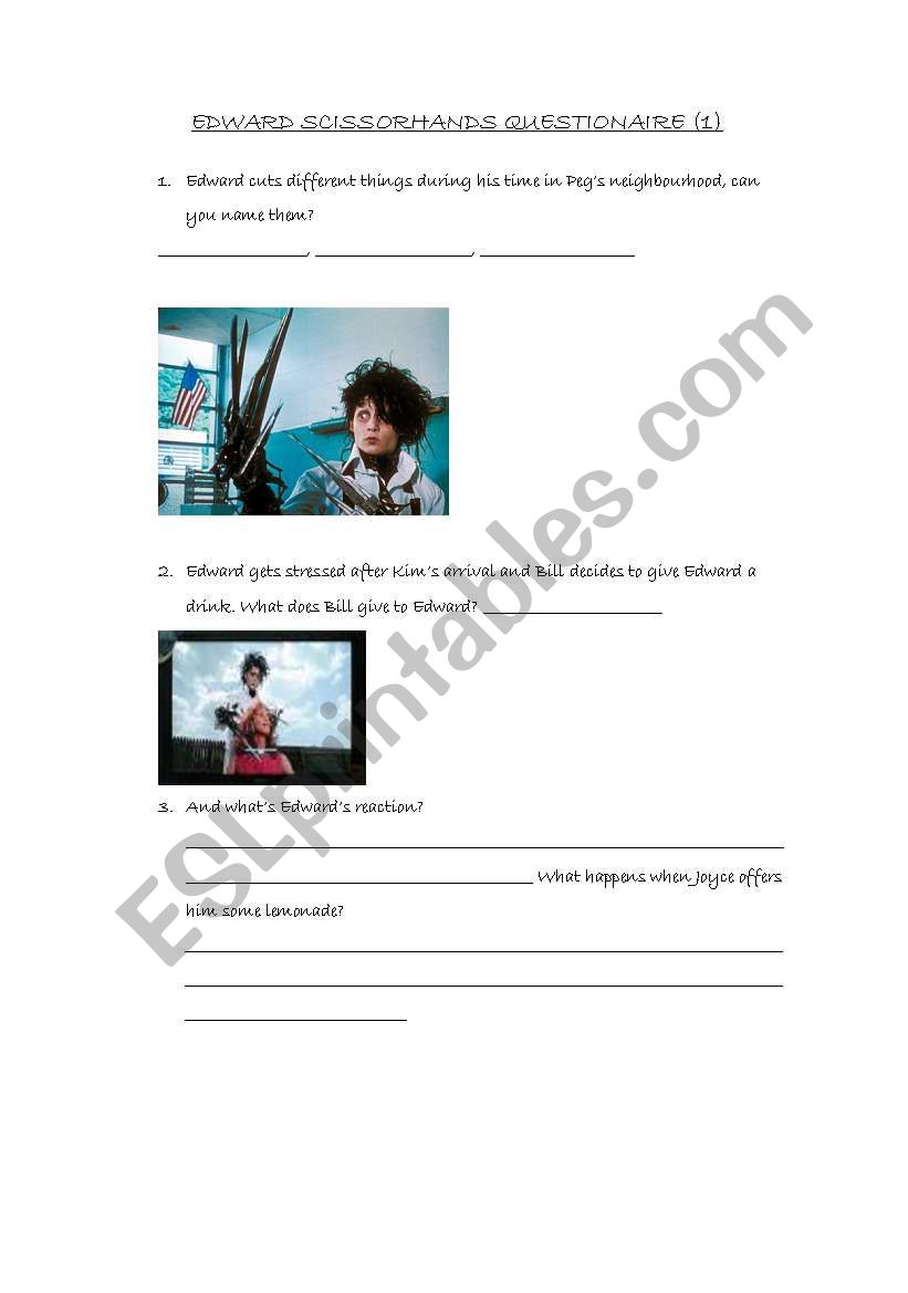 Edward Scissorhands Questionaire 1