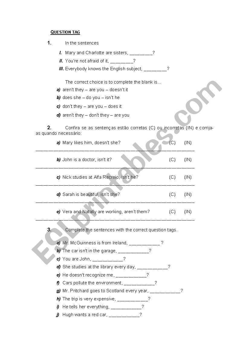 Question Tags Exercises worksheet