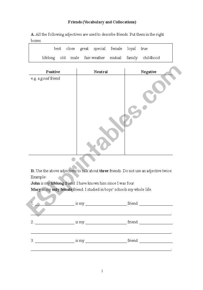 Friends - Vocabulary + Collocations