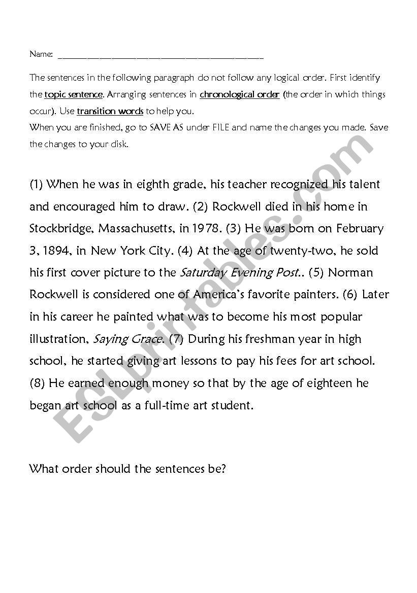 Chronological Order worksheet