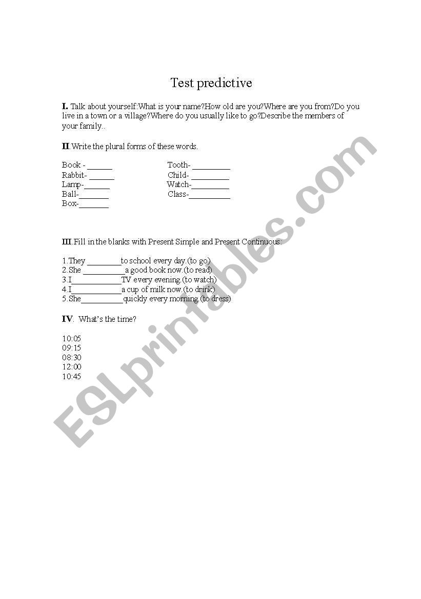 test worksheet