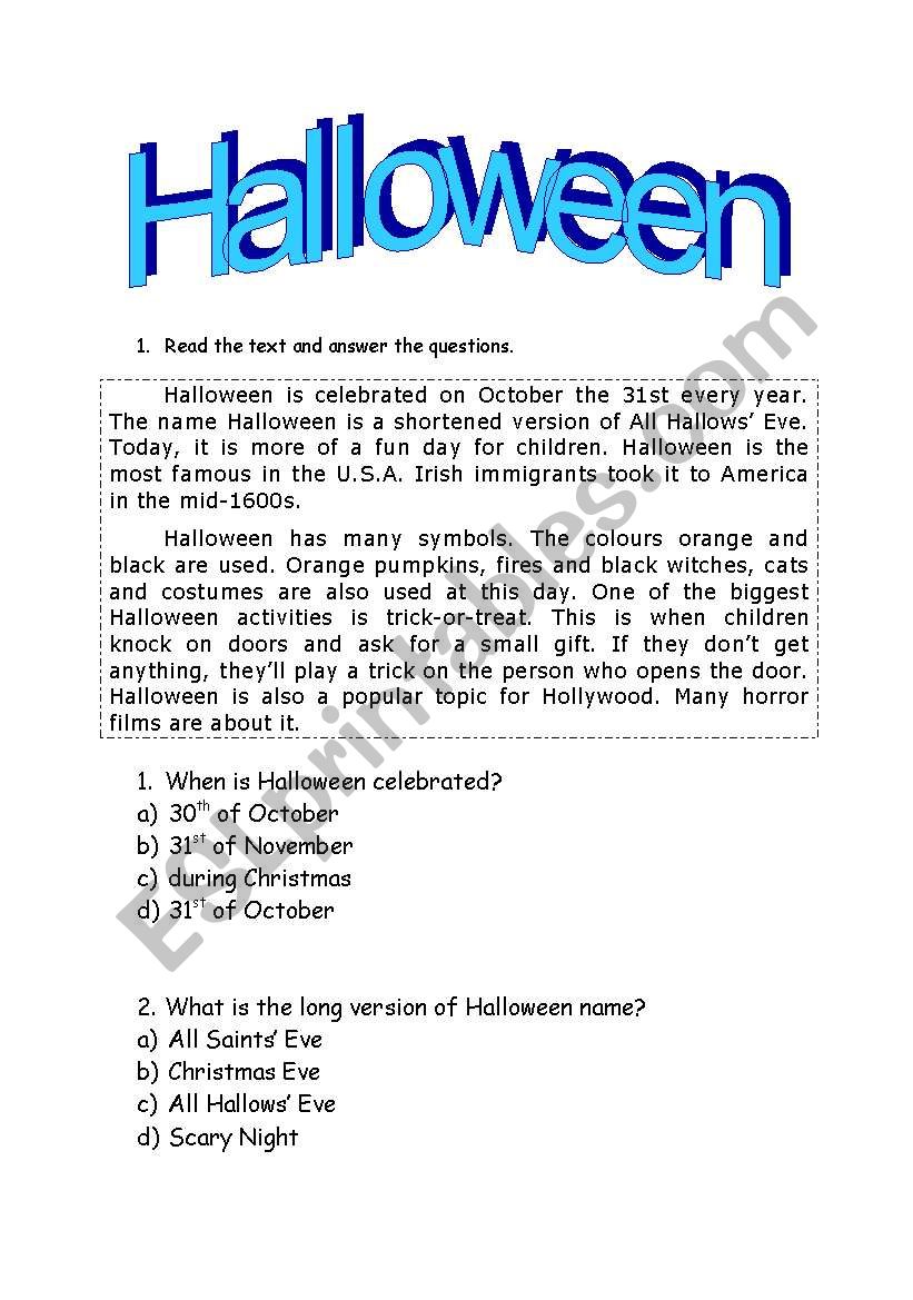 Halloween-reading worksheet