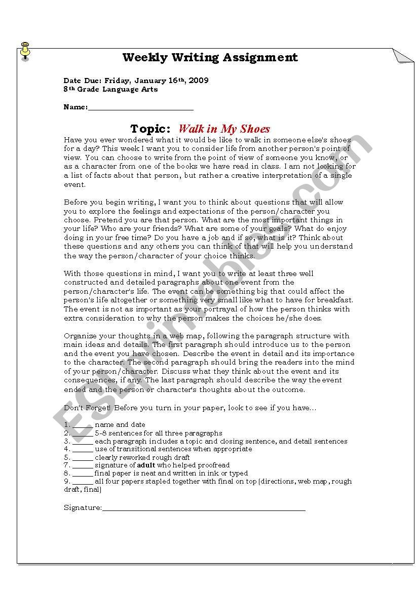 Weekly Writing worksheet