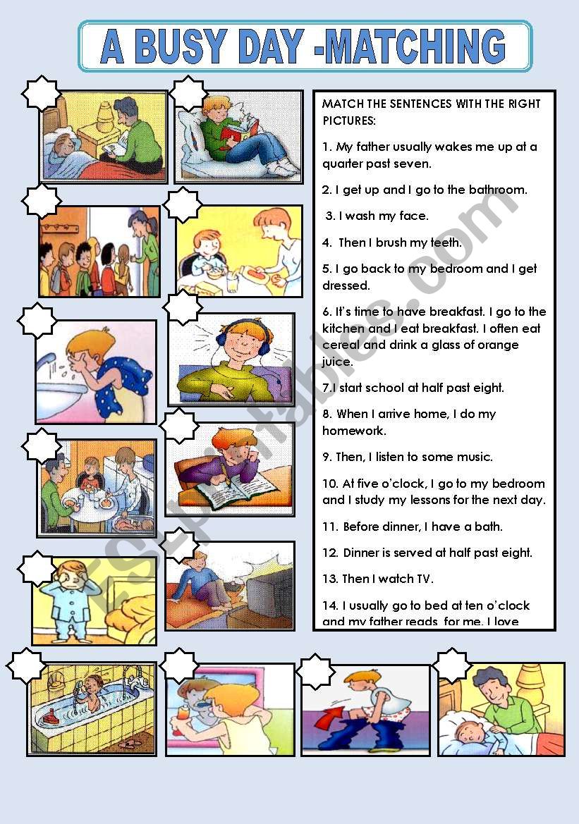 A BUSY DAY - MATCHING worksheet