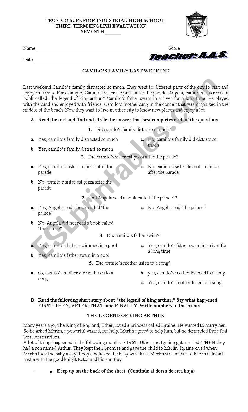 PAST SIMPLE EXAM worksheet