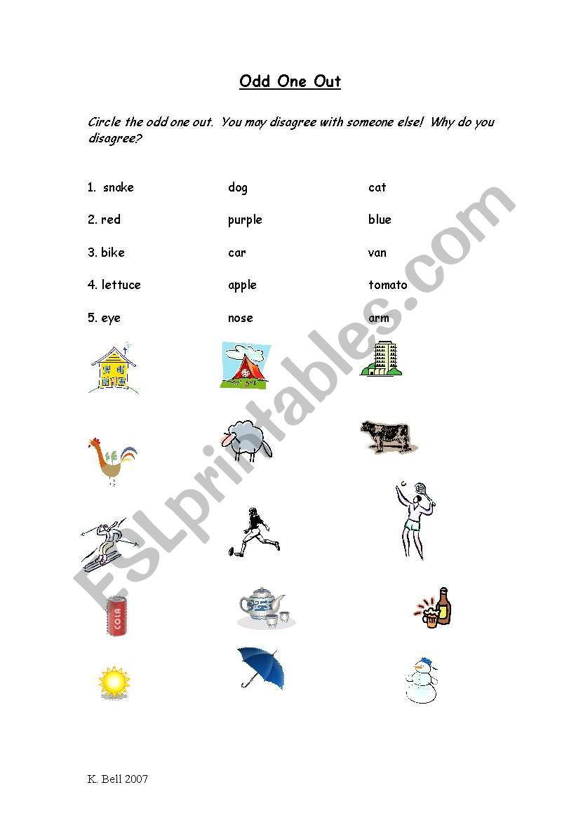 Odd one out worksheet