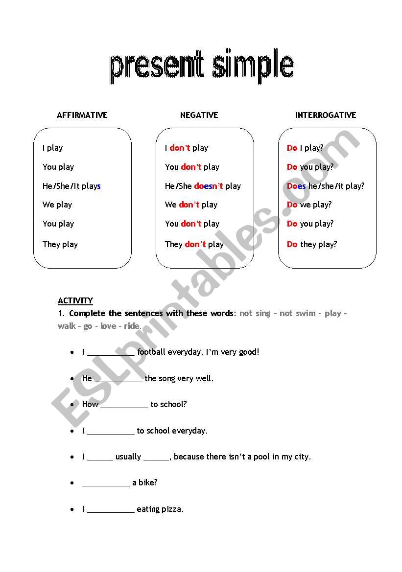 Present simple worksheet