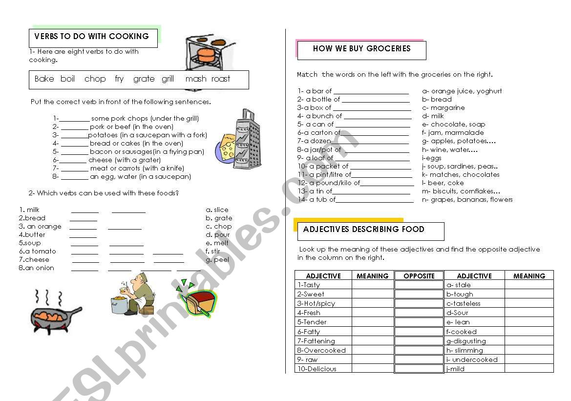 cooking verbs worksheet