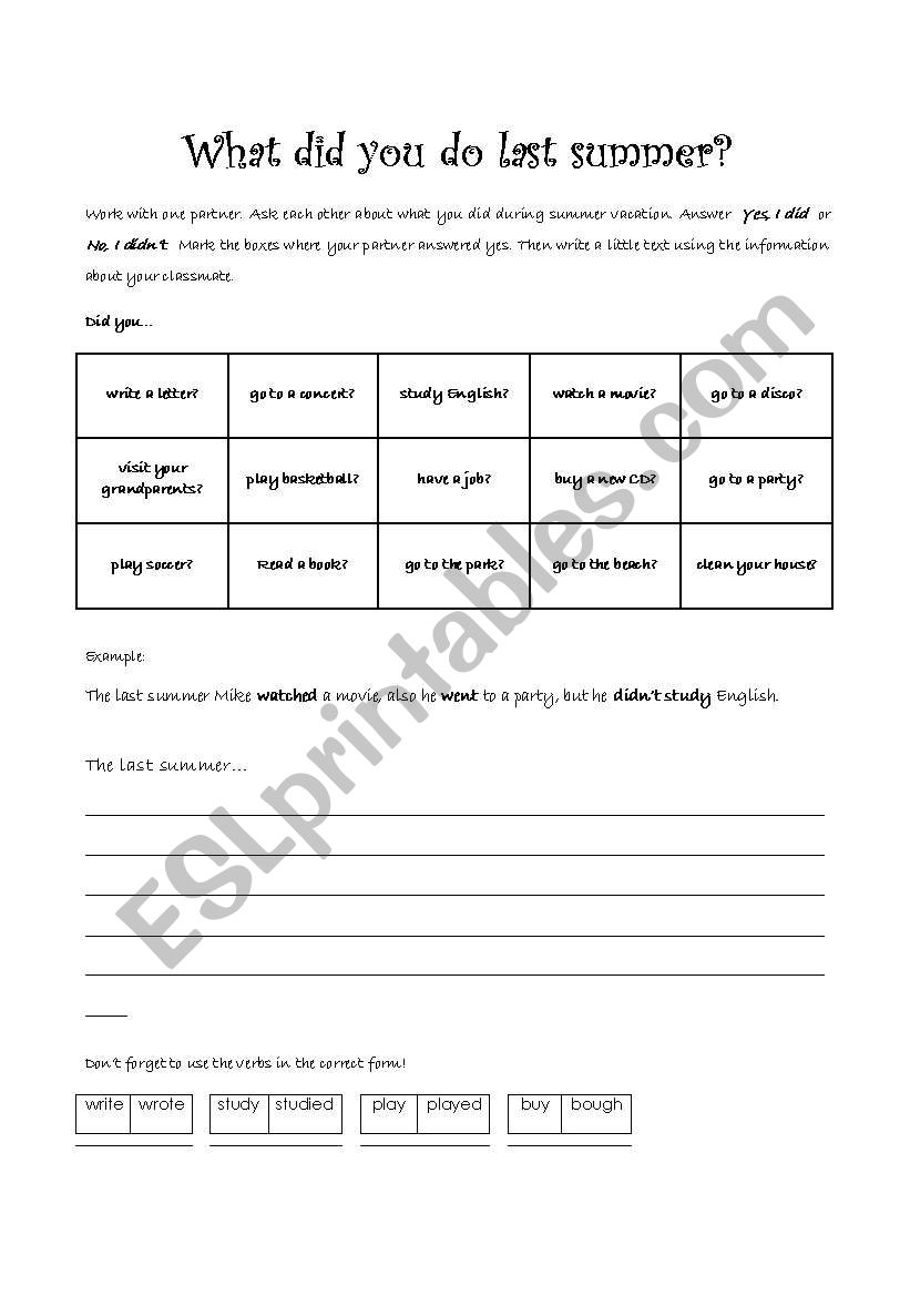 what did you do? worksheet