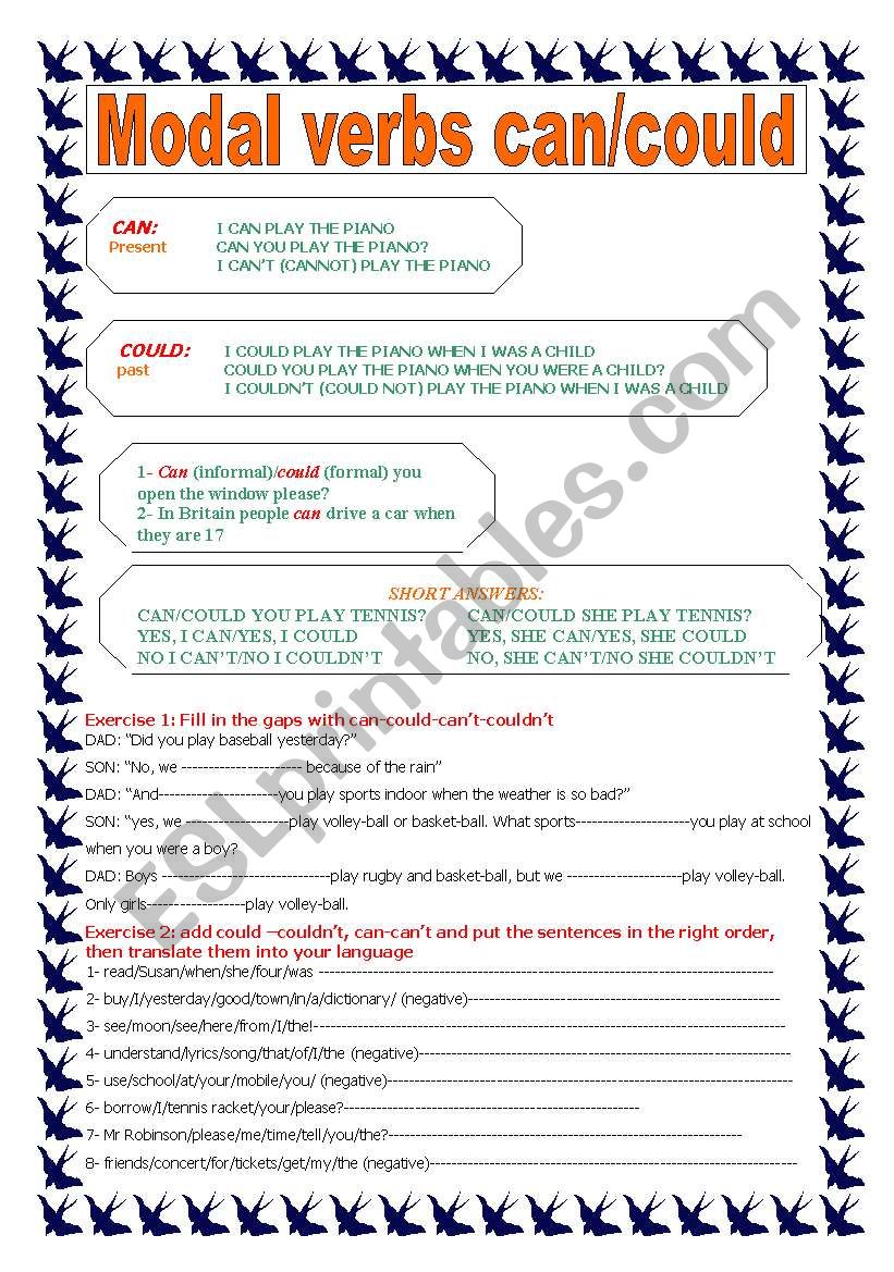 Modal verbs can-could worksheet
