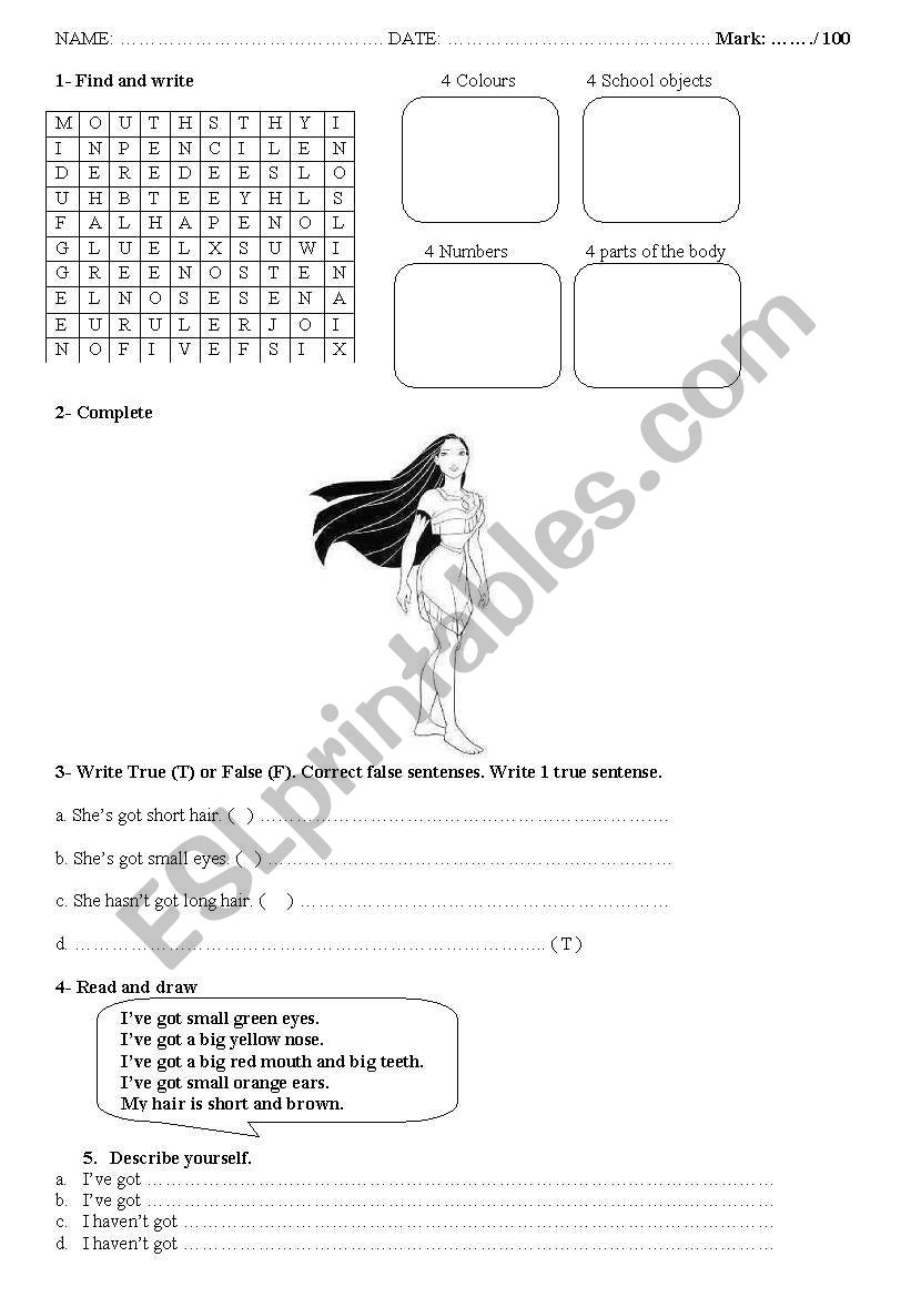 English worksheets: Parts of the body