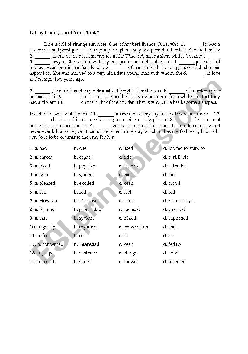 Multiple Close Test worksheet