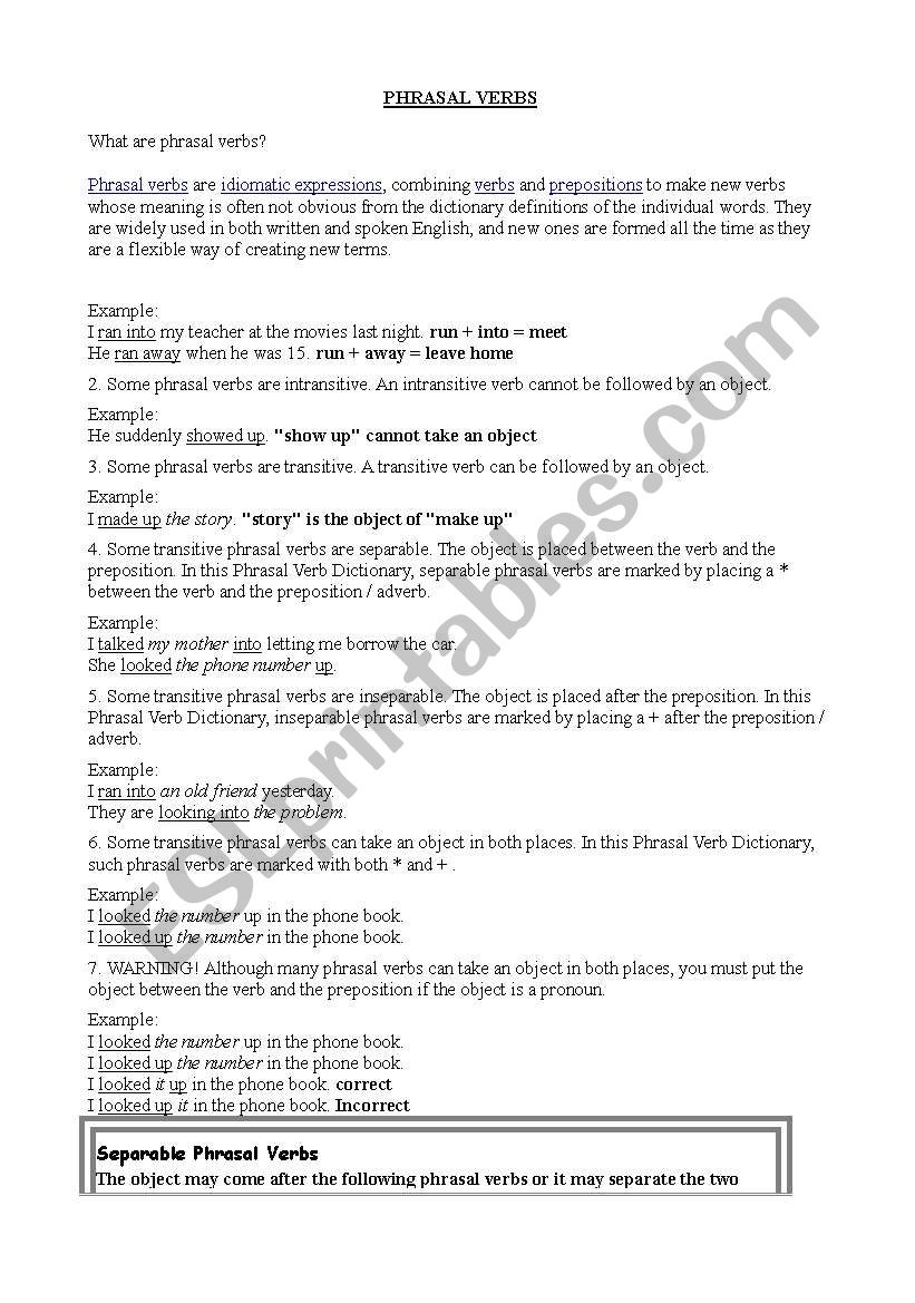 PHRASAL VERBS worksheet