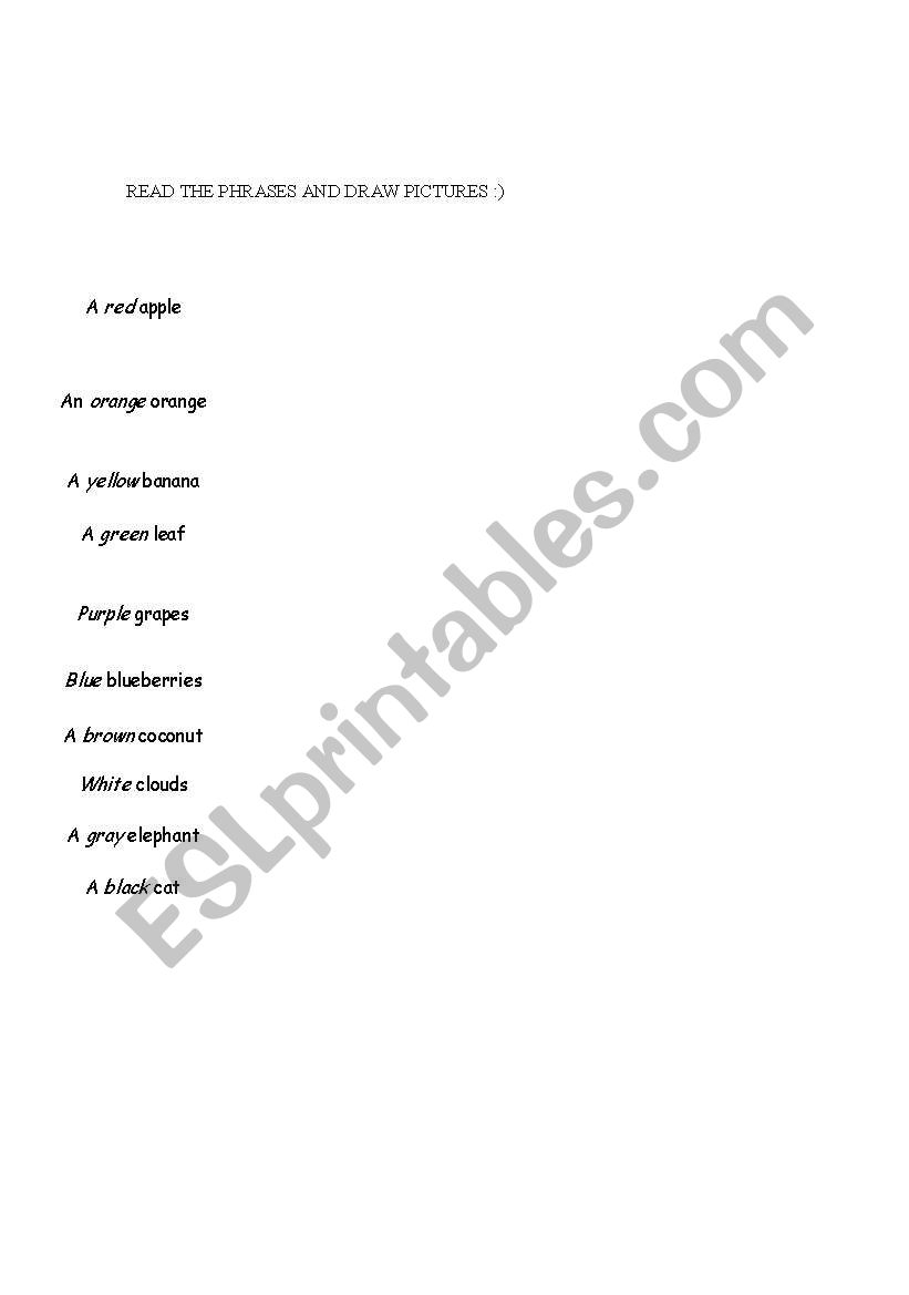 COLOURS worksheet