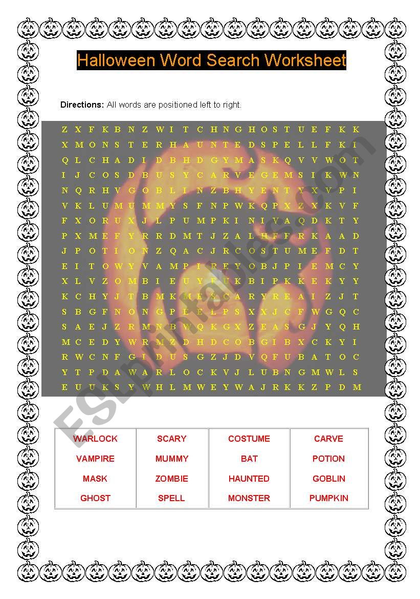 HALLOWEEN WORD SEARCH worksheet