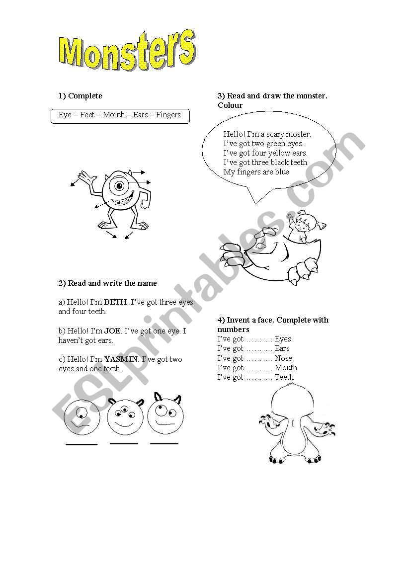 Monsters worksheet