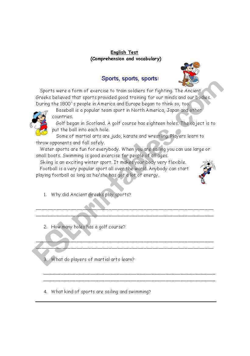 Sport reading worksheet